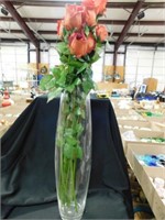 Tall Clear Vase W/ Roses