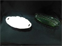 2 Dishes, 1 White Glass and 1 Green Glass