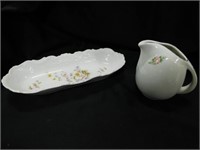 Vintage Long Bread Dish & Hall Rose White Pitcher