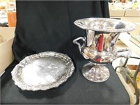 Silver Type Ice Bucket & Silver Toned Tray