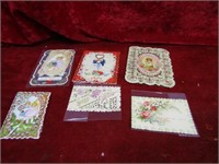 (6)Antique Valentine cards. Die cut.