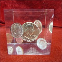 1961 US Coins 90% silver Lucite paperweight