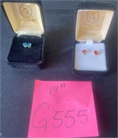 R - 2 PAIR 14K GOLD EARRINGS (G555)