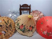Vintage Umbrella Stand & Sun/Rain Umbrellas