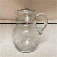 Etched Glass Pitcher w/ Lid