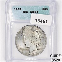 1935 Silver Peace Dollar ICG-MS64