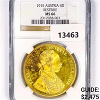 1915 Austria Gold .4427oz 4 Ducat NGC-MS66