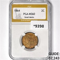 1864 Two Cent Piece PGA-MS60 Small Motto