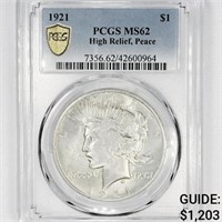 1921 Silver Peace Dollar PCGS-MS62 High Relief