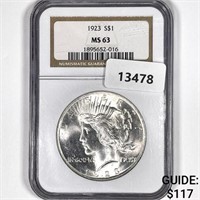 1923 Silver Peace Dollar NGC-MS63