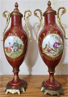 R - ANTIQUE FRENCH SEVRES URNS 13"T (R8)