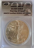 2010 Silver Eagle 1st Day Issue ANACS MS-70