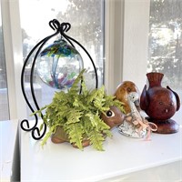 Blown Glass Orb, Frog, Bird Decor