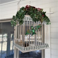 Decorative Wicker & Wood Hanging Bird Cage Square