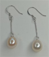 Sterling Silver Pearl Drop Earrings, total weight