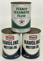 (3) Vintage Full Texaco One Quart Can 
Sold