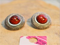 RED STONE TURQUOISE CLIP-ON EARRINGS