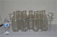 11 Old  Milk Bottles With Rack