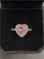Heart Cut Pink Sapphire 925 Silver Ring Adjustable
