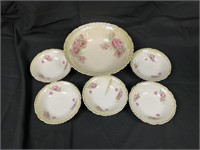 Pink Floral Serving Bowls - 1 large and 5 small -