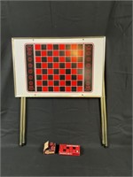 Checkers game table w/ plastic and wood checkers