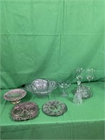 Misc. glass and silver plated trivet lot