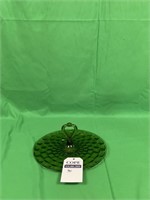 Green glass serving platter