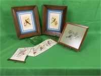 Bird print collection and small glass jewelry box