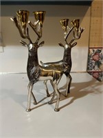 Vintage heavy lacquered deer candleholders