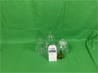 Glass Lot - 2 apothecary jars, 2 vinegar and a