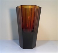 MOSER GLASS VASE AMBER HEXAGONAL FACETED 11" TALL