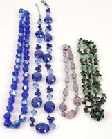 (4) PCS. VINTAGE BLUE & GREEN GLASS BEADED NECKLAC