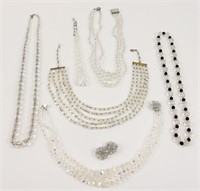 (6) VINTAGE CLEAR GLASS BEADED NECKLACES