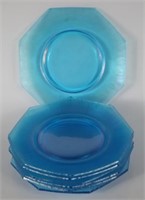 SET OF (7) BLUE OCTAGONAL STRETCH GLASS IRIDESCENT