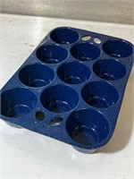 Wagner Griswold Blue Enamel Cast Iron Muffin pan