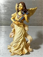 Vintage Angel Figurine w Blue Cross Cream Dress