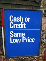Large Vintage Metal Cash or Credit Business Sign