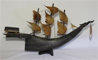 unique carved horn viking ship well made