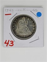 1842 Medium Date Seated Liberty Half Dollar