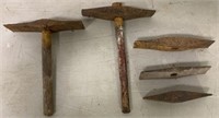 lot of 5 Millstone Dressing Hammers & Heads