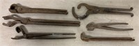 lot of 6 Nail Clincher, Hog Holder, Farrier Tools