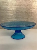 Indiana tiara blue glass pedestal cake stand