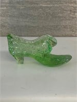 Fenton Art Glass Green Daisy Button Cat Head