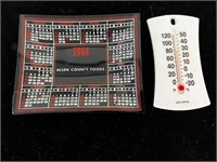 1961 Black Glass Calendar Ashtray & thermometer