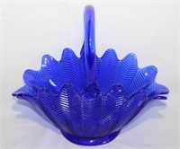 LE Smith  cobalt blue glass fan basket       S