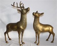 large pair brass deer