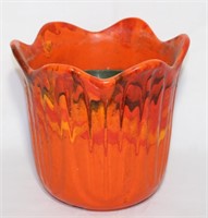 mid century orange glaze pottery planter S