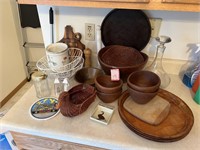 Wooden Bowls, Decanter & Misc.