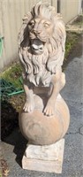 Pair of Carved Marble Lion Statues