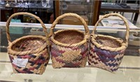 Three Small Choctaw Rivercane Polychrome Baskets